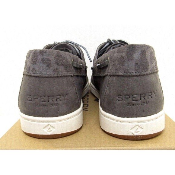 Womens Sperry Coastfish 2-Eye Grey Leather Cheetah Slip On Boot Shoes - 12 - NEW - Picture 4 of 6